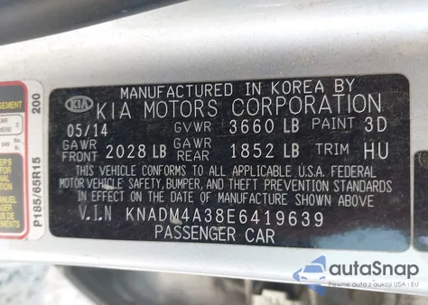 2014 Kia Rio Lx из США, поврежденный, VIN KNADM4A38E6419639